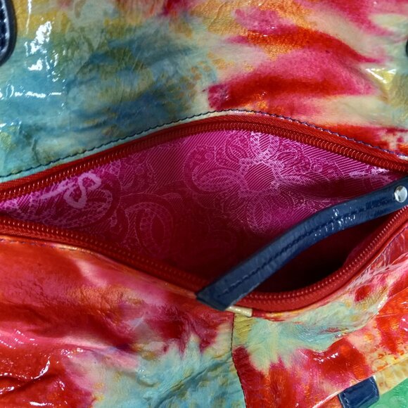 Omar Sharif Tote Bag Tie Dye Large Patent Leather Pockets Dual Handles Colorful - Picture 7 of 15